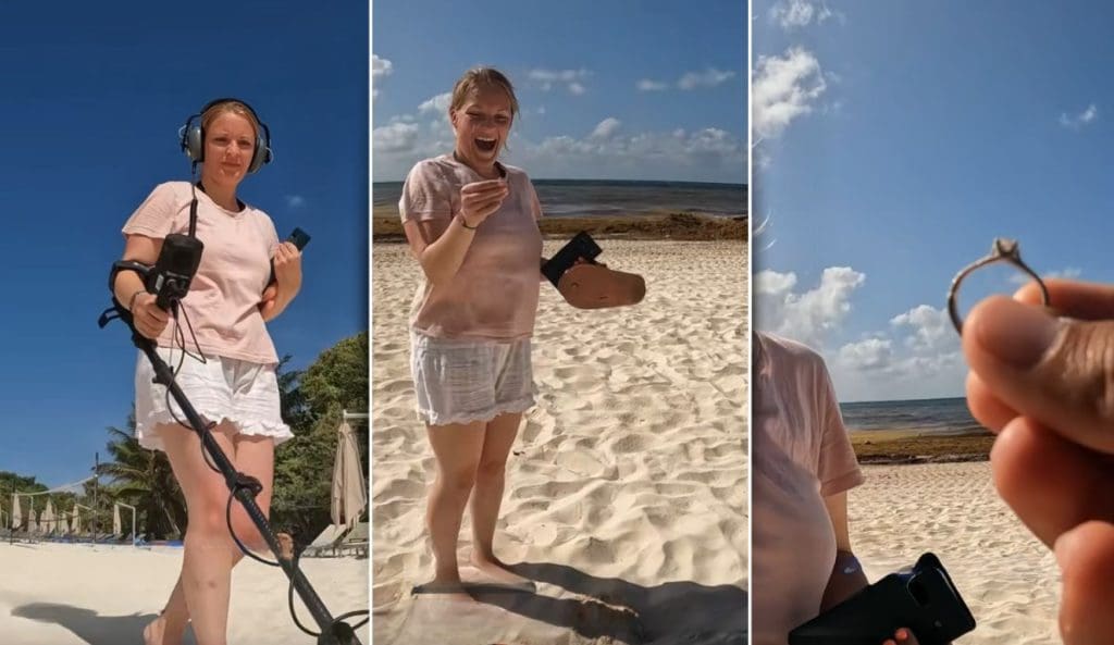 Turista inglesa recupera anillo perdido gracias a un mexicano y su detector de metales 3