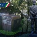 Árbol derriba estatua del expresidente Felipe Calderón en Los Pinos