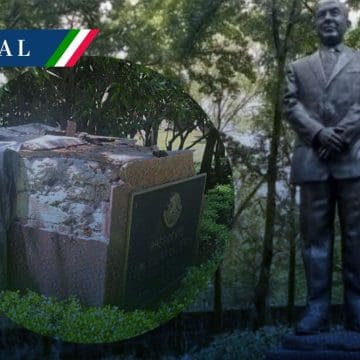 Árbol derriba estatua del expresidente Felipe Calderón en Los Pinos