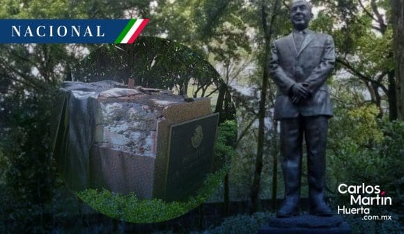 Árbol derriba estatua del expresidente Felipe Calderón en Los Pinos