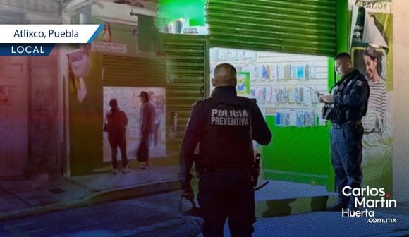 Violento asalto a tienda de celulares en Atlixco; deja un herido y dos detenidos