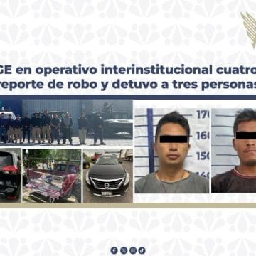 Recupera la FGE en operativo interinstitucional cuatro unidades con reporte de robo y detuvo a tres personas