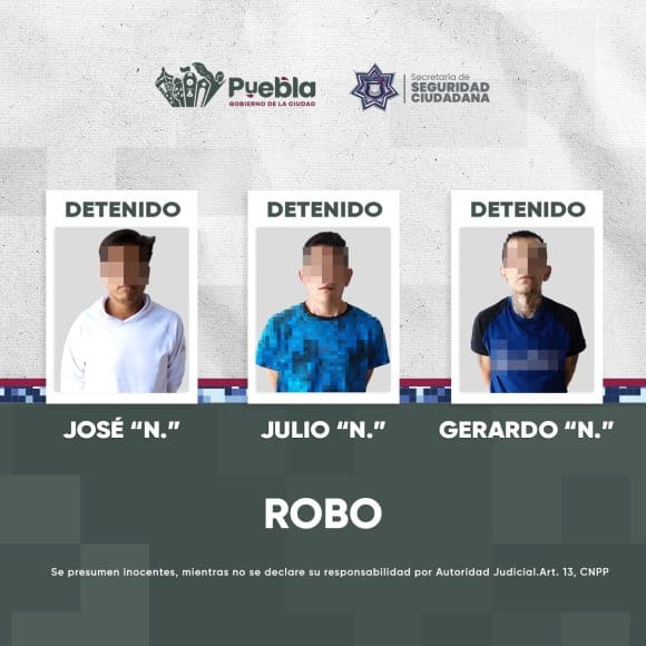 Detención de tres presuntos responsables por robo en la unidad habitacional San Ramón