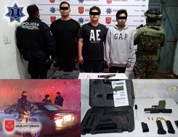  Operativos policiales en Huejotzingo aseguran armas y drogas; detienen a 5 adultos y 1 menor