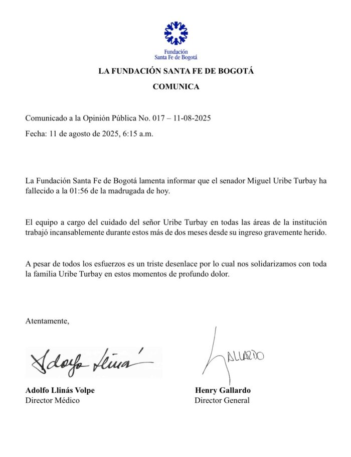 Fallece Miguel Uribe Turbay precandidato presidencial de Colombia a dos meses del atentado en Bogota