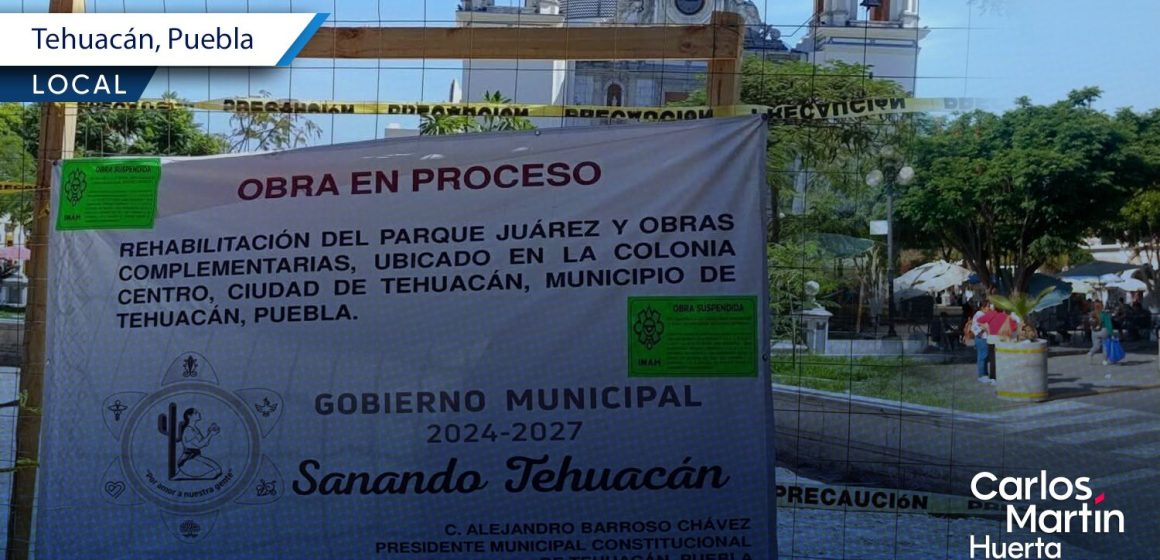 INAH suspende la rehabilitación del Parque Juárez en Tehuacán