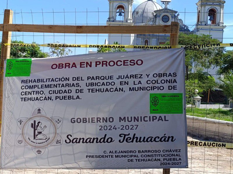 INAH suspende la rehabilitación del Parque Juárez en Tehuacán 
