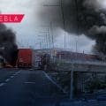 Incendio de tráiler en el segundo piso de la autopista México-Puebla causa cierre y daños