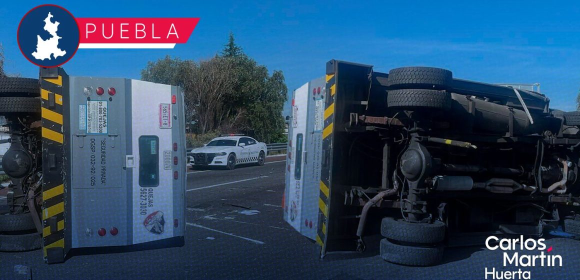 Volcadura de camioneta de valores en la México-Puebla generó cierre parcial