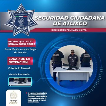 Reporte ciudadano culmina con detención y aseguramiento de arma larga en Atlixco
