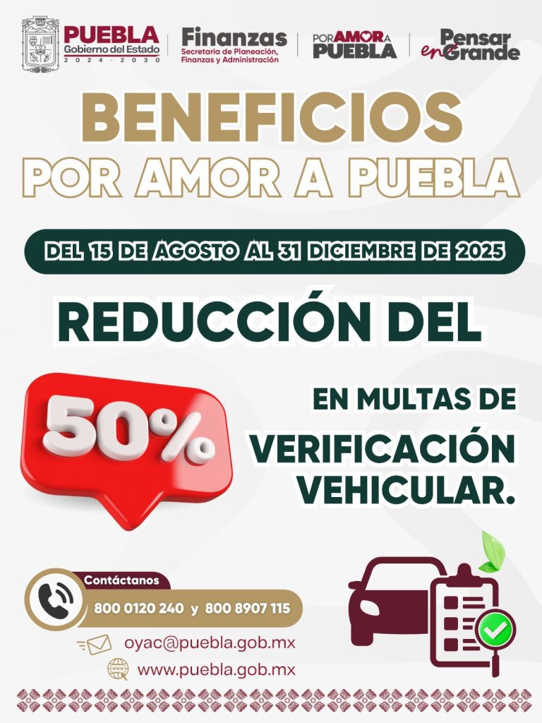 Descuentos en Puebla: Gobierno anuncia reducción del 50% en multas de verificación vehicular y 30% en fotomultas 1 WhatsApp Image 2025 08 15 at 1.46.54 PM