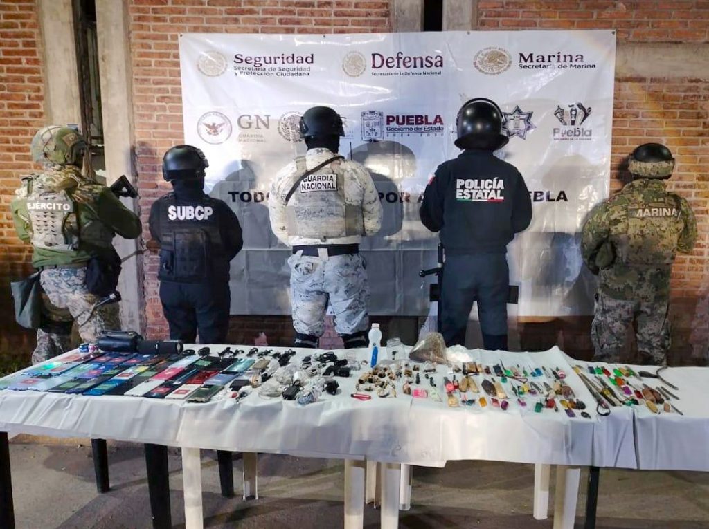 Operativo conjunto en penal de Puebla: SSP, SEMAR, SEDENA y GN aseguran drogas y objetos prohibidos 1 operativo