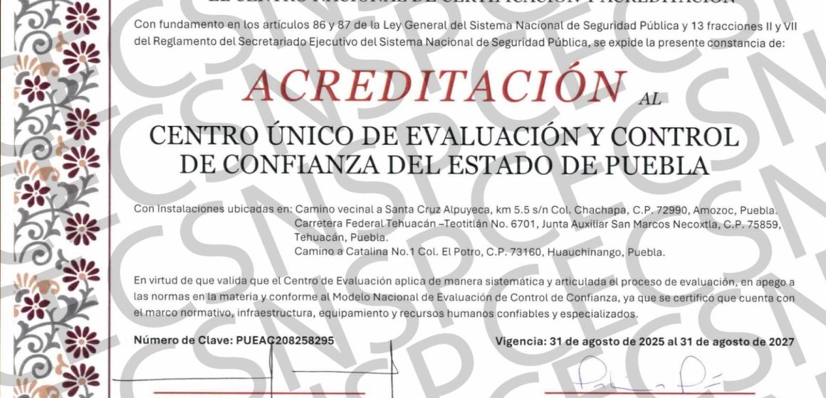 Certificación nacional para C3 Puebla: Compromiso con la profesionalización policial
