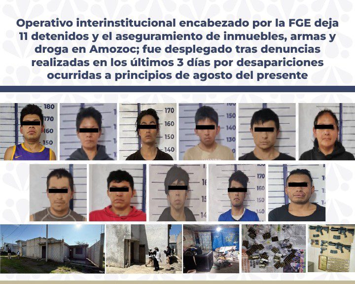Operativo interinstitucional encabezado por la FGE deja 11 detenidos y el aseguramiento de inmuebles, armas y droga en Amozoc 1 FISCALIA2