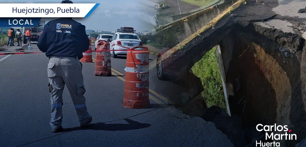 Fuertes lluvias provocan socavón sobre Bulevar Aeropuerto en Huejotzingo