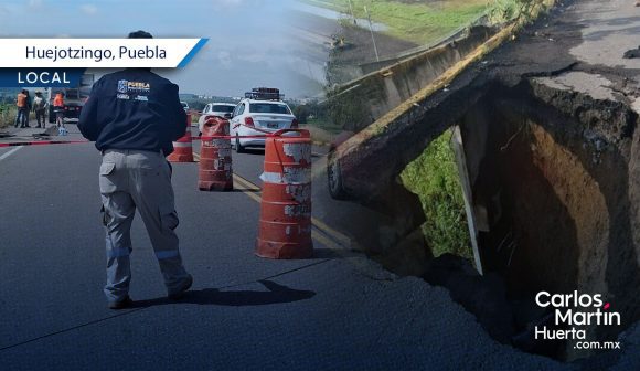 Fuertes lluvias provocan socavón sobre Bulevar Aeropuerto en Huejotzingo