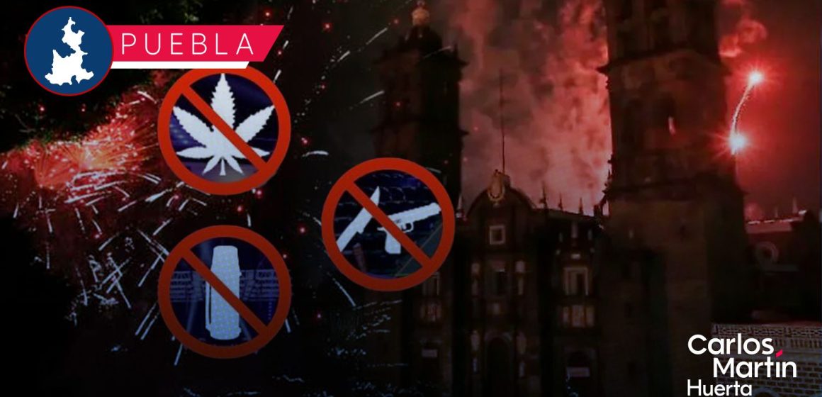 Objetos prohibidos en el Zócalo de Puebla para el Grito de Independencia 2025