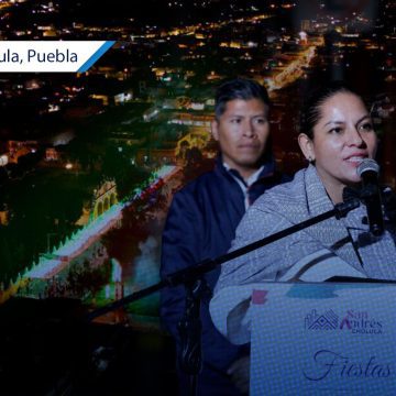 San Andrés Cholula luce con iluminación y decoración patria en honor a la Independencia de México