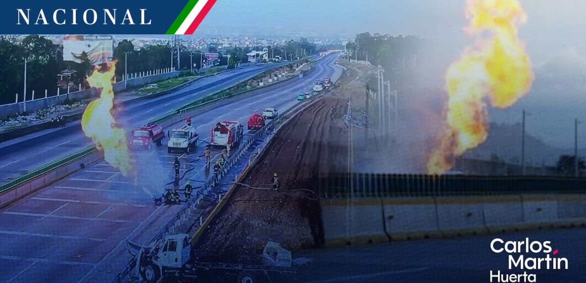 Volcadura de pipa de gas provoca caos en la autopista México-Puebla