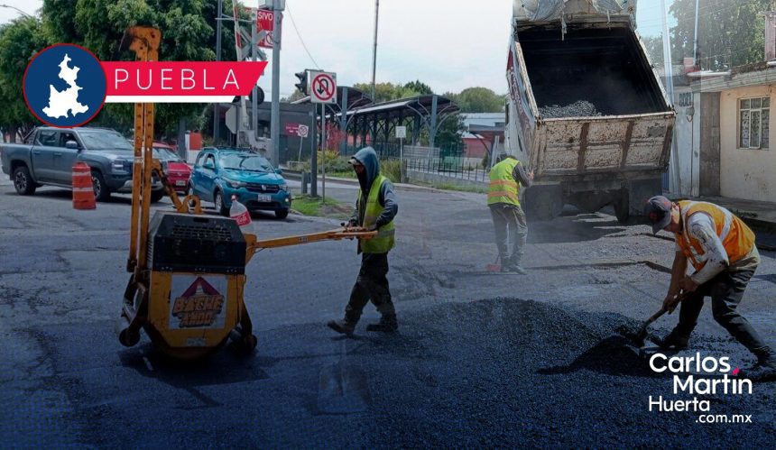 Con recursos de “Estaciónate Aquí”, Ayuntamiento refuerza programa Bacheando Puebla