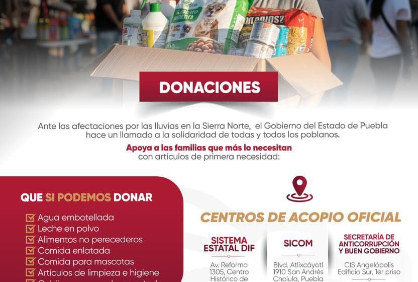 Habilitan centros de acopio para damnificados de la Sierra Norte de Puebla