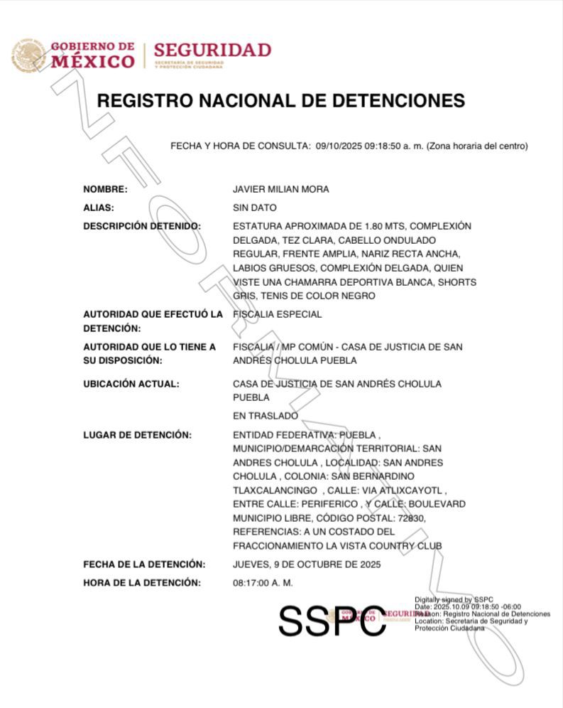 Detienen al empresario Javier Milian, dueño de centros nocturnos y restaurantes, en la Vía Atlixcáyotl 1 Ficha detencion empresario Javier Milian Mora