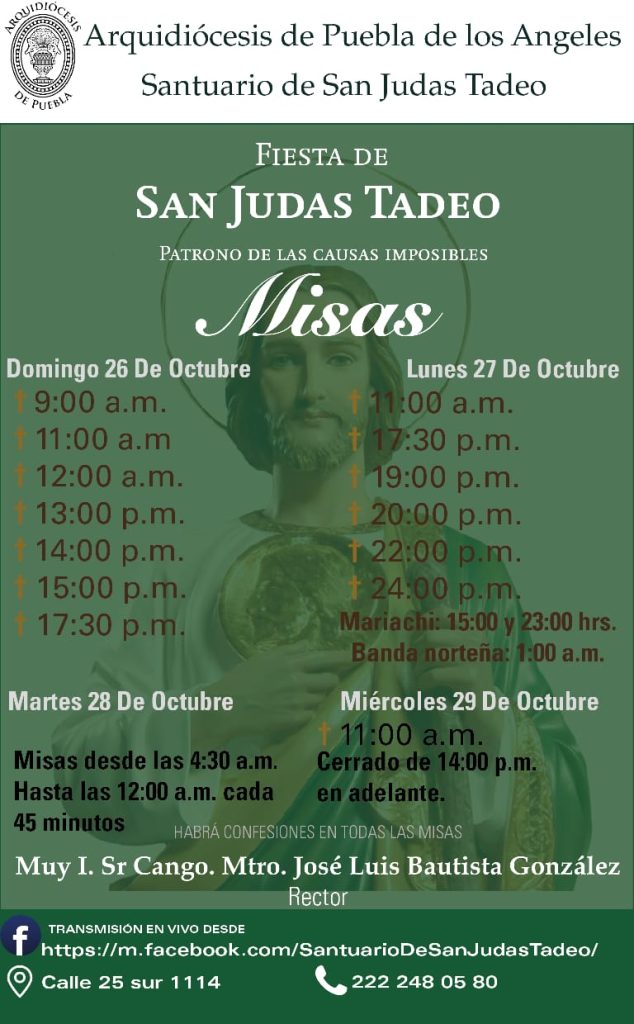 Fiesta Patronal de San Judas Tadeo: Dónde venerar al santo de las causas difíciles en Puebla 2 Fiesta Patronal de San Judas Tadeo Donde venerar al santo de las causas dificiles en Puebla 3
