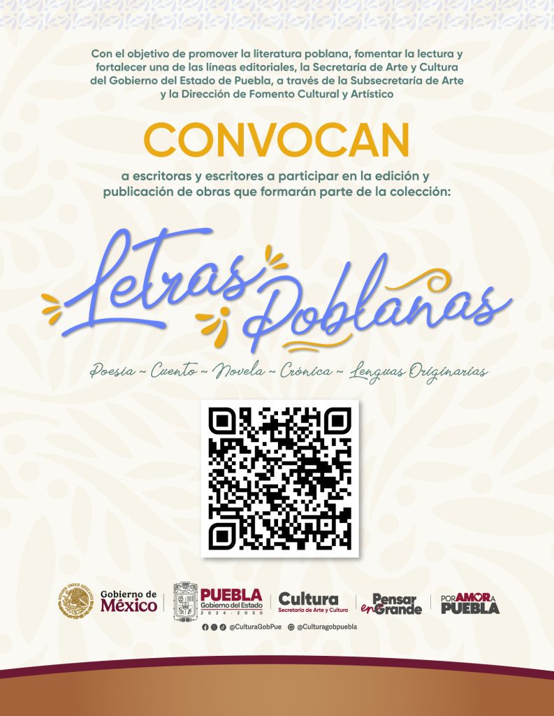 Lanzan convocatoria Letras Poblanas 2025 para publicar obras inéditas 1 Lanzan convocatoria Letras Poblanas 2025 para publicar obras inéditas