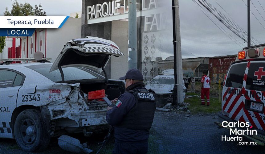Patrulla de la Guardia Nacional intenta ganarle a un tren y provoca accidente en Tepeaca