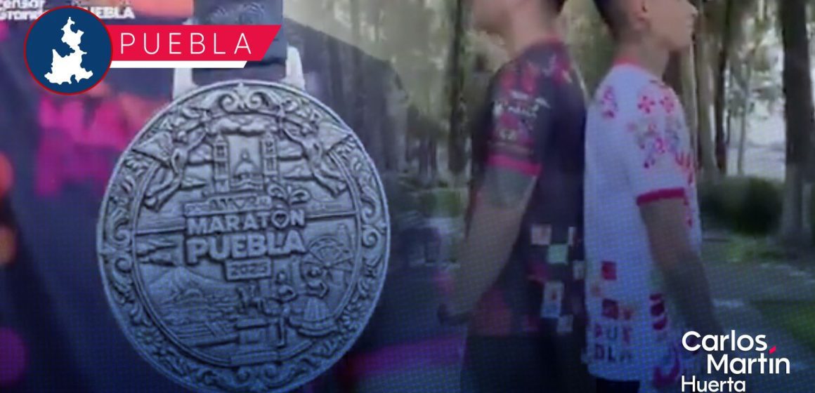 Presentan playeras y medalla del Maratón de Puebla 2025