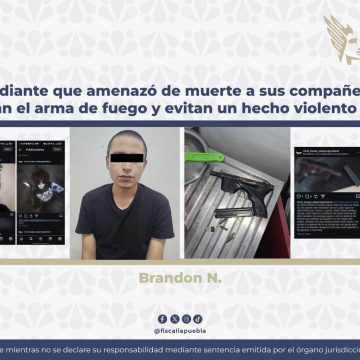 Detienen a estudiante que amenazó a compañeros en la BUAP; FGE y SSP aseguran arma de fuego