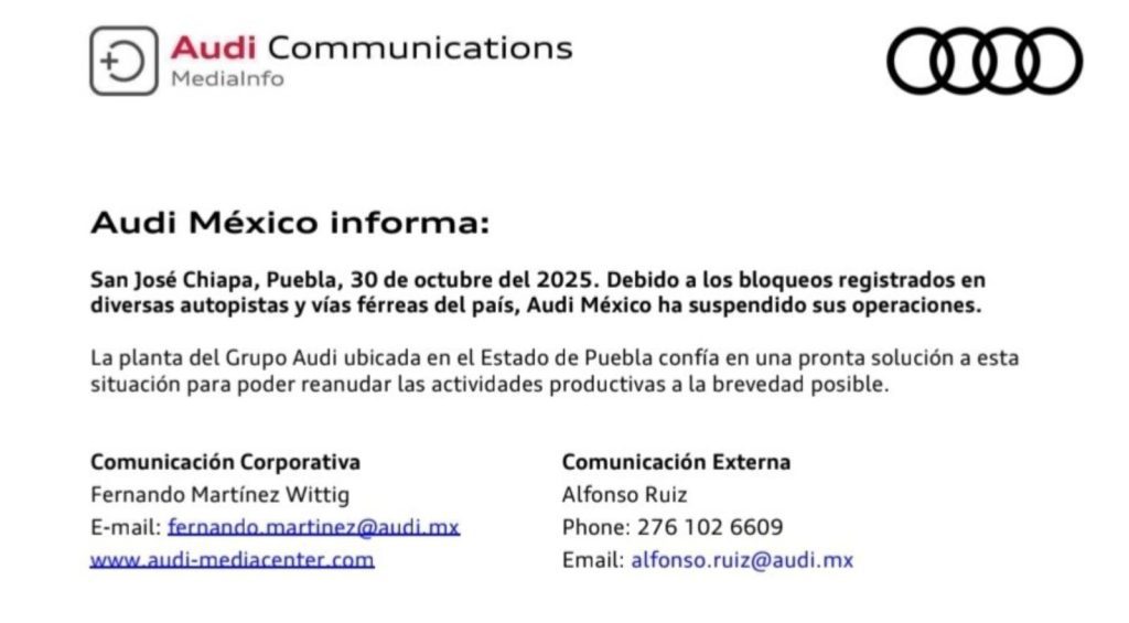 Audi suspende operaciones en Puebla por bloqueos carreteros 1 audi