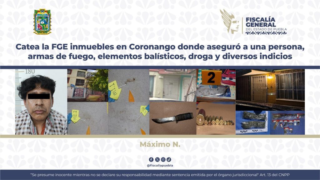Catea la FGE inmuebles en Coronango donde aseguró a una persona y droga 1 cateo