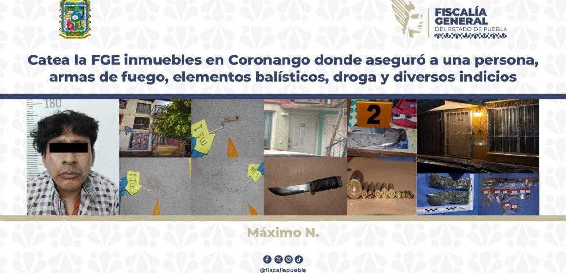 Catea la FGE inmuebles en Coronango donde aseguró a una persona y droga