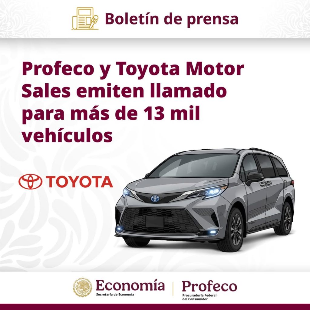 ¡Nueva alerta! Profeco y Toyota advierten por falla en más de 13 mil vehículos 2 ¡Nueva alerta Profeco y Toyota advierten por falla en mas de 13 mil vehiculos 3