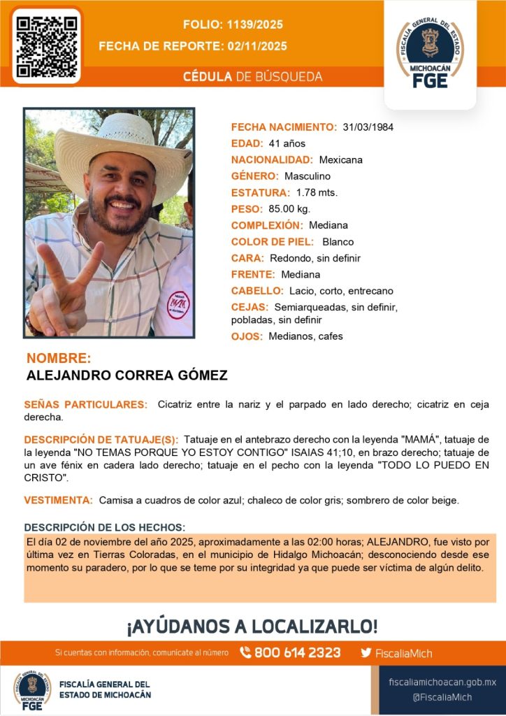 Reportan desaparición del exalcalde de Zinapécuaro, Alejandro Correa Gómez 1 Alejandro Correa Gomez