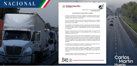 Afectación a terceros no es la vía: Segob reitera llamado a mesas de diálogo tras bloqueo carretero