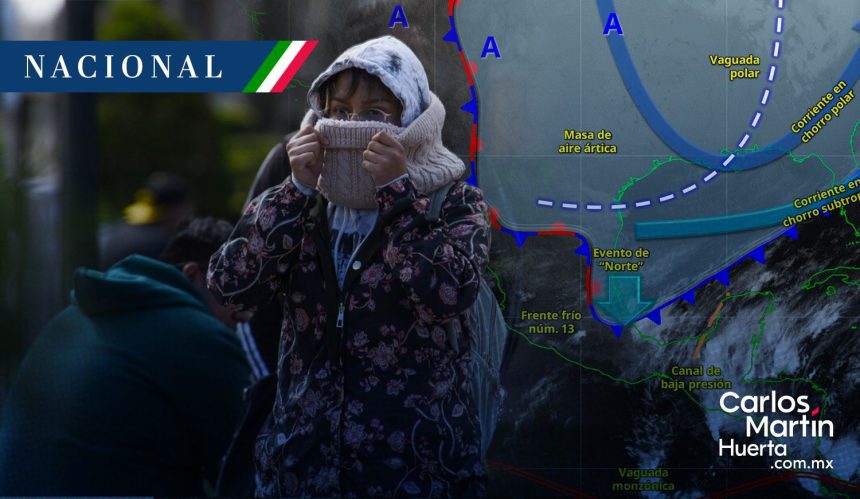 Frente frío 13 y masa ártica azotan con lluvias, heladas y “Norte”