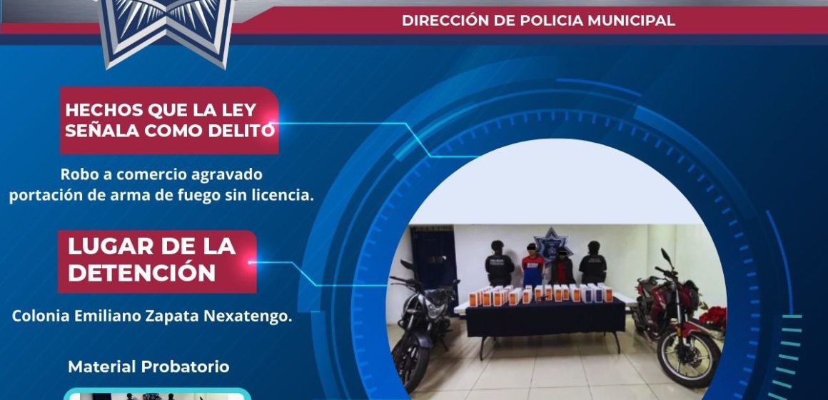 Caen en Atlixco dos asaltantes de tienda de telefonía; portaban armas y motos robadas