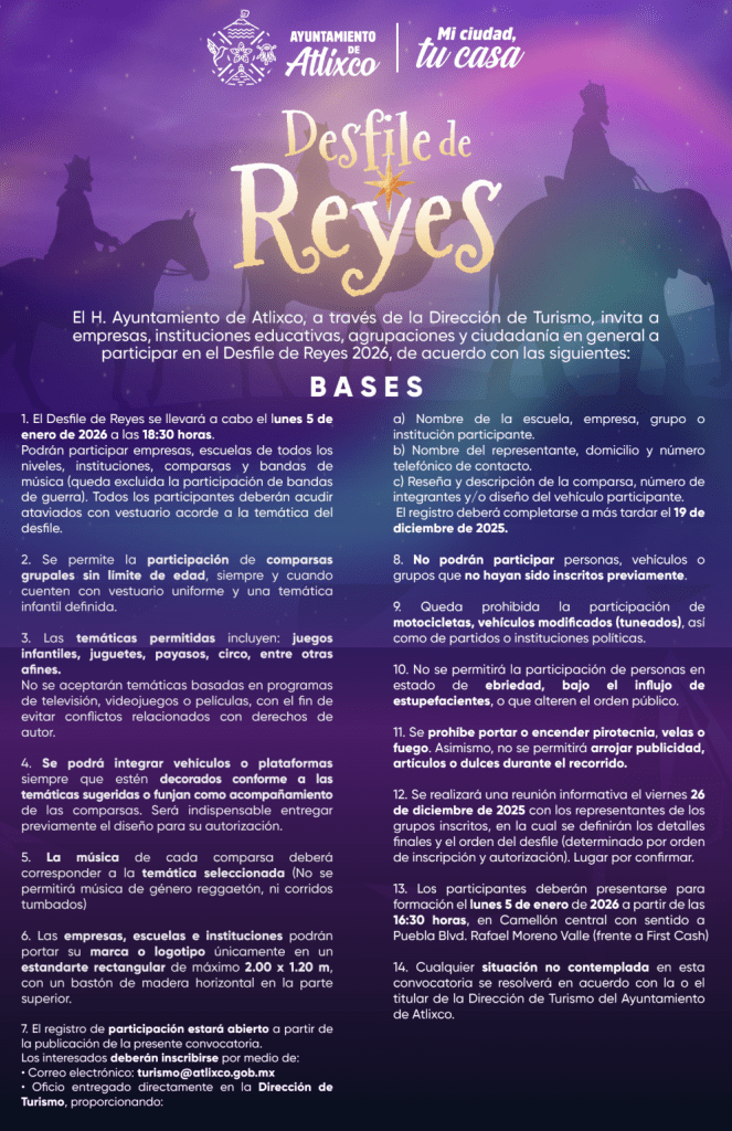 Atlixco convoca a su Desfile de Reyes 2026 3