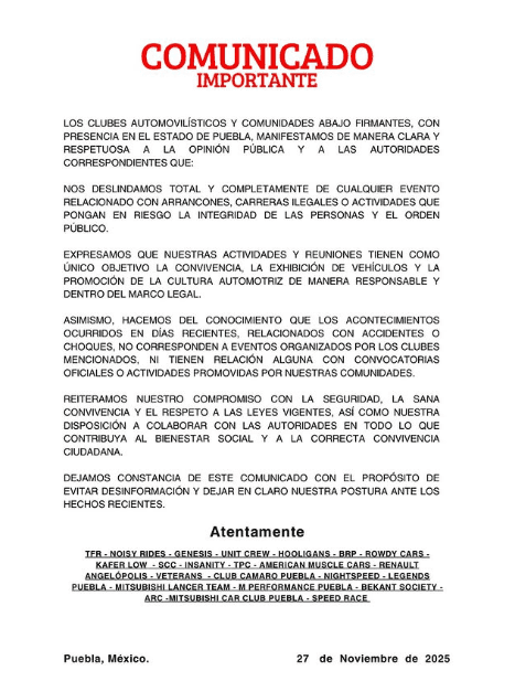 Identifican a la víctima del accidente en Vía San Ángel; responsables relacionados con arrancones en Vía Atlixcáyotl 1 Noisy Rides Via San Angel Via
