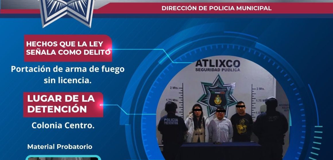 Mujer embarazada reporta seguimiento; Policía de Atlixco captura a tres con arma ilegal