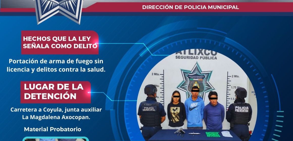 Policia de Atlixco asegura armas y droga en recorrido preventivo