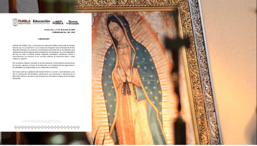 SEP Puebla confirma suspensión de clases el 12 de diciembre por celebraciones guadalupanas