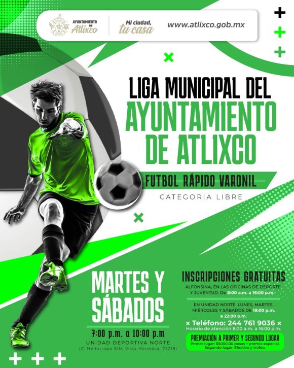 Atlixco convoca a Ligas Municipales de Futbol Rápido varonil y femenil