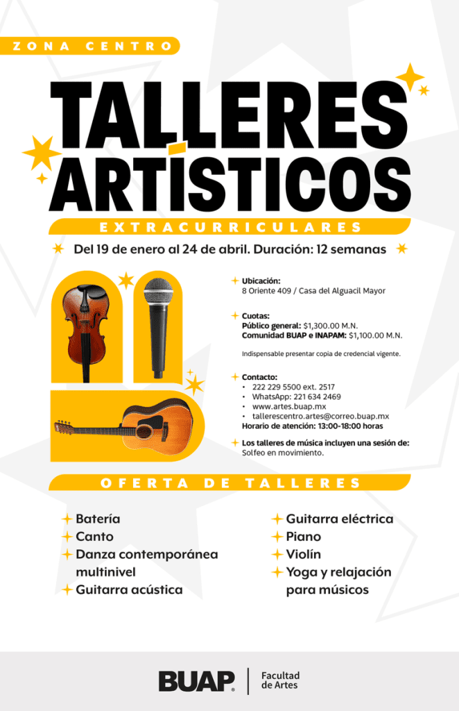 BUAP lanza convocatoria para Talleres Artísticos Extracurriculares 2026