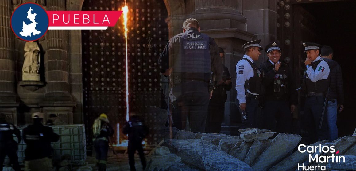 Descartan segundo implicado en incendio de la puerta de la Catedral de Puebla