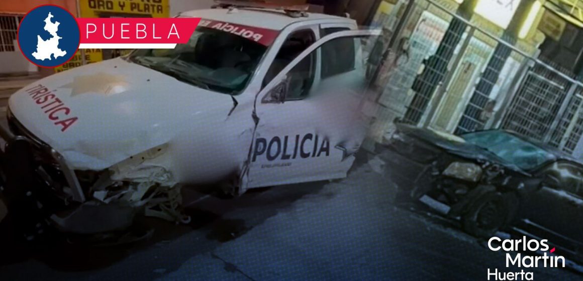 Patrulla de la policía turística protagonizan accidente en la 23 Poniente y 9 Sur