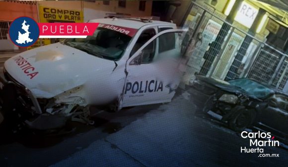 Patrulla de la policía turística protagonizan accidente en la 23 Poniente y 9 Sur