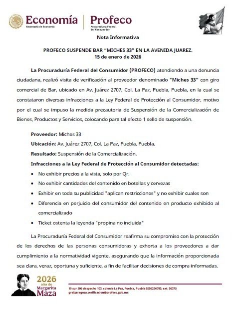 Profeco suspende el bar 22Miches 3322 tras irregularidades 4